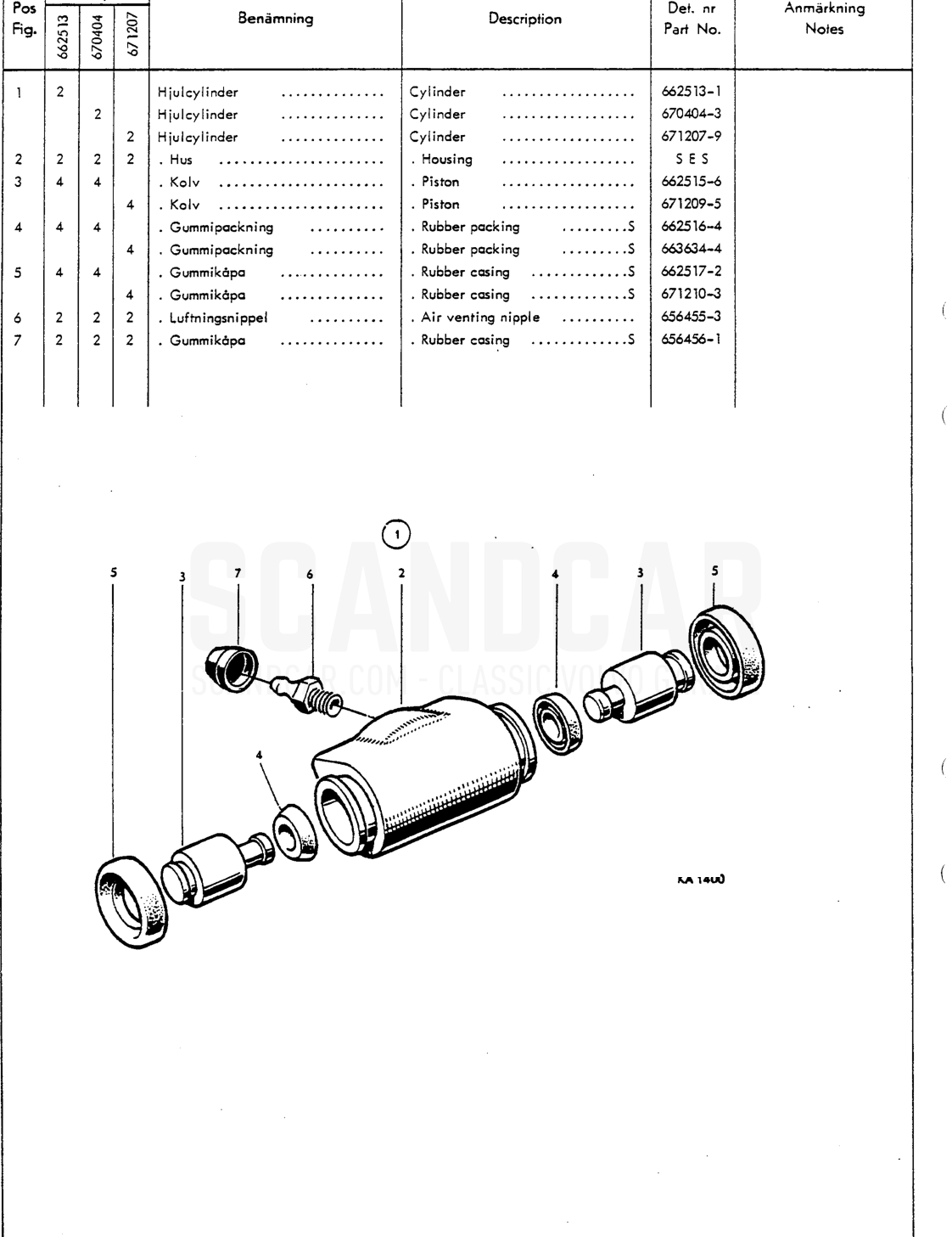 Wheel unit cylinders - sprängskiss, Bromsar, Volvo P1800 S