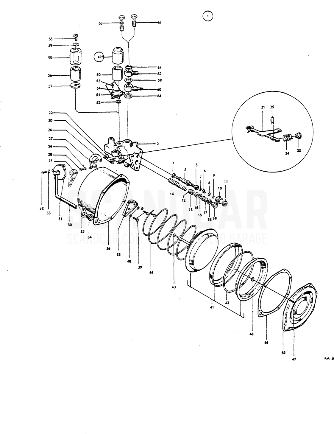 Vacuum-servo brake cylinder - sprängskiss, Bromsar, Volvo P1800 S