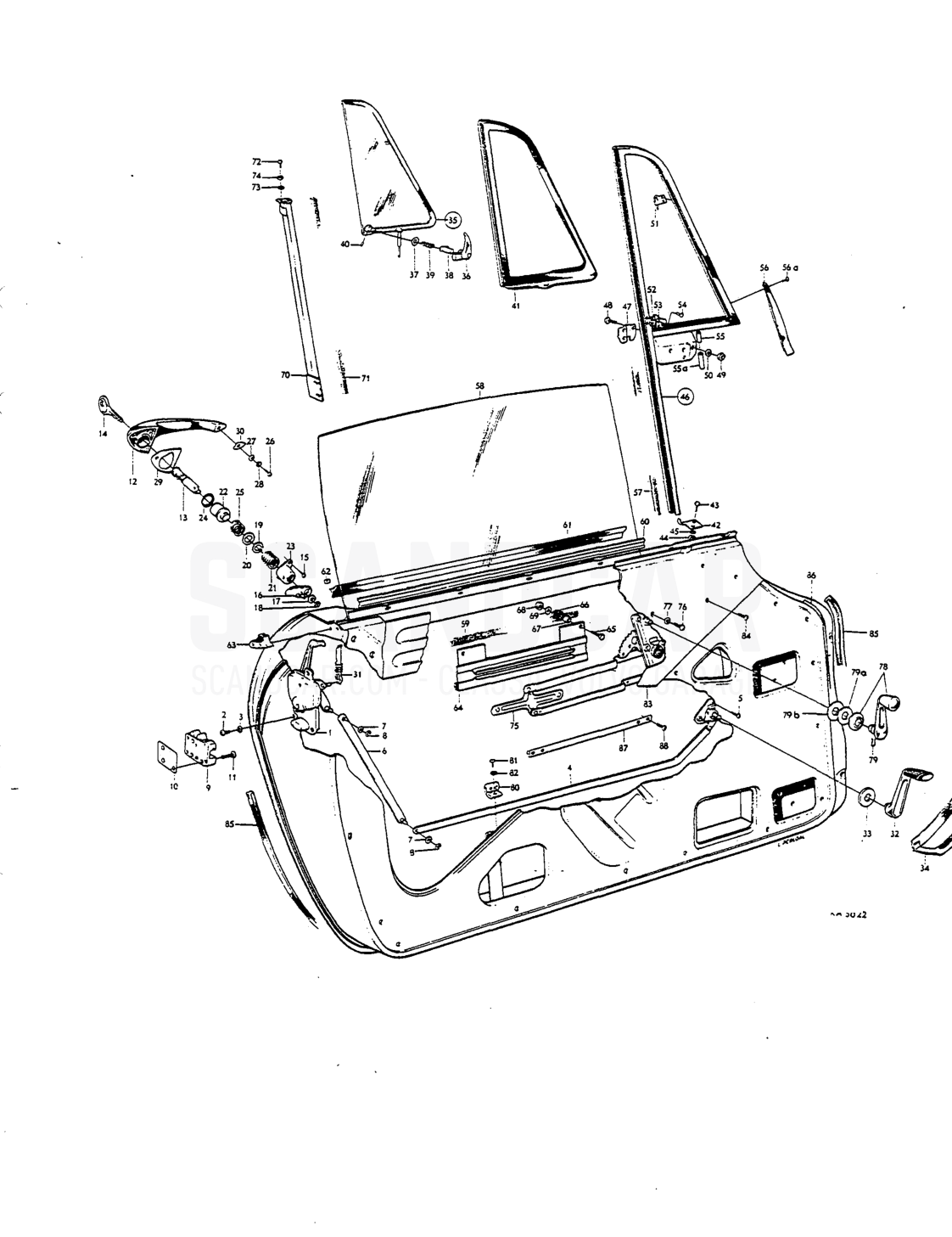 Door components - sprängskiss, Kaross, Volvo P1800 S
