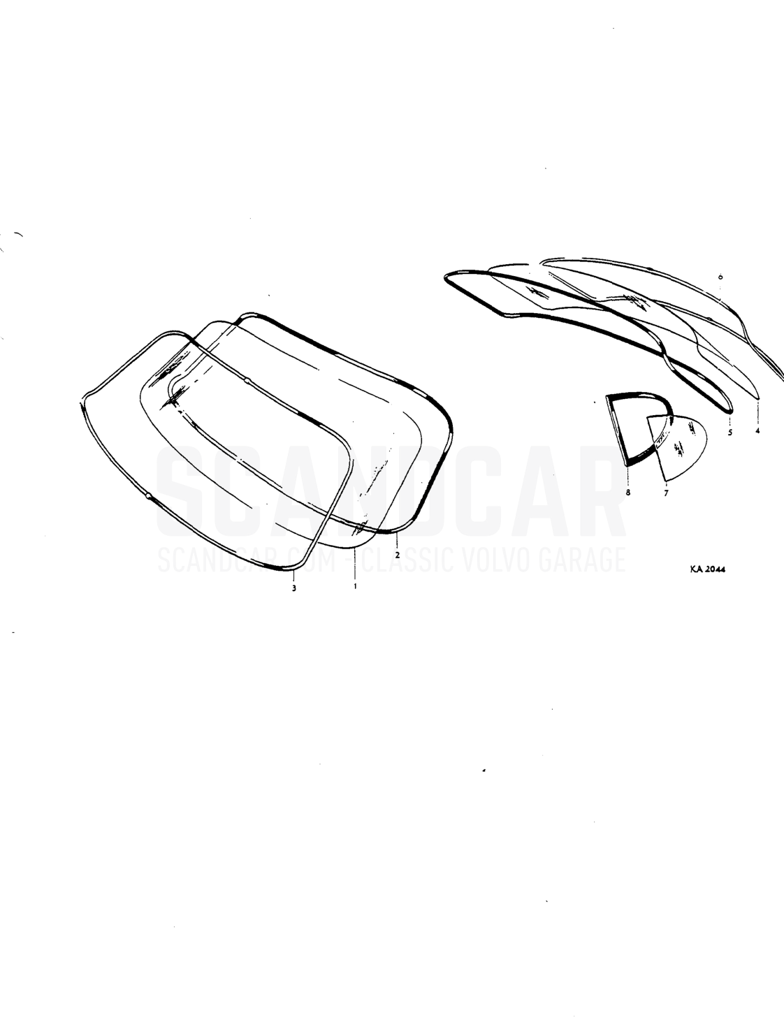 Lock components for luggage compartment lid, fuel fil ler cap Del - sprängskiss, Kaross, Volvo P1800 S