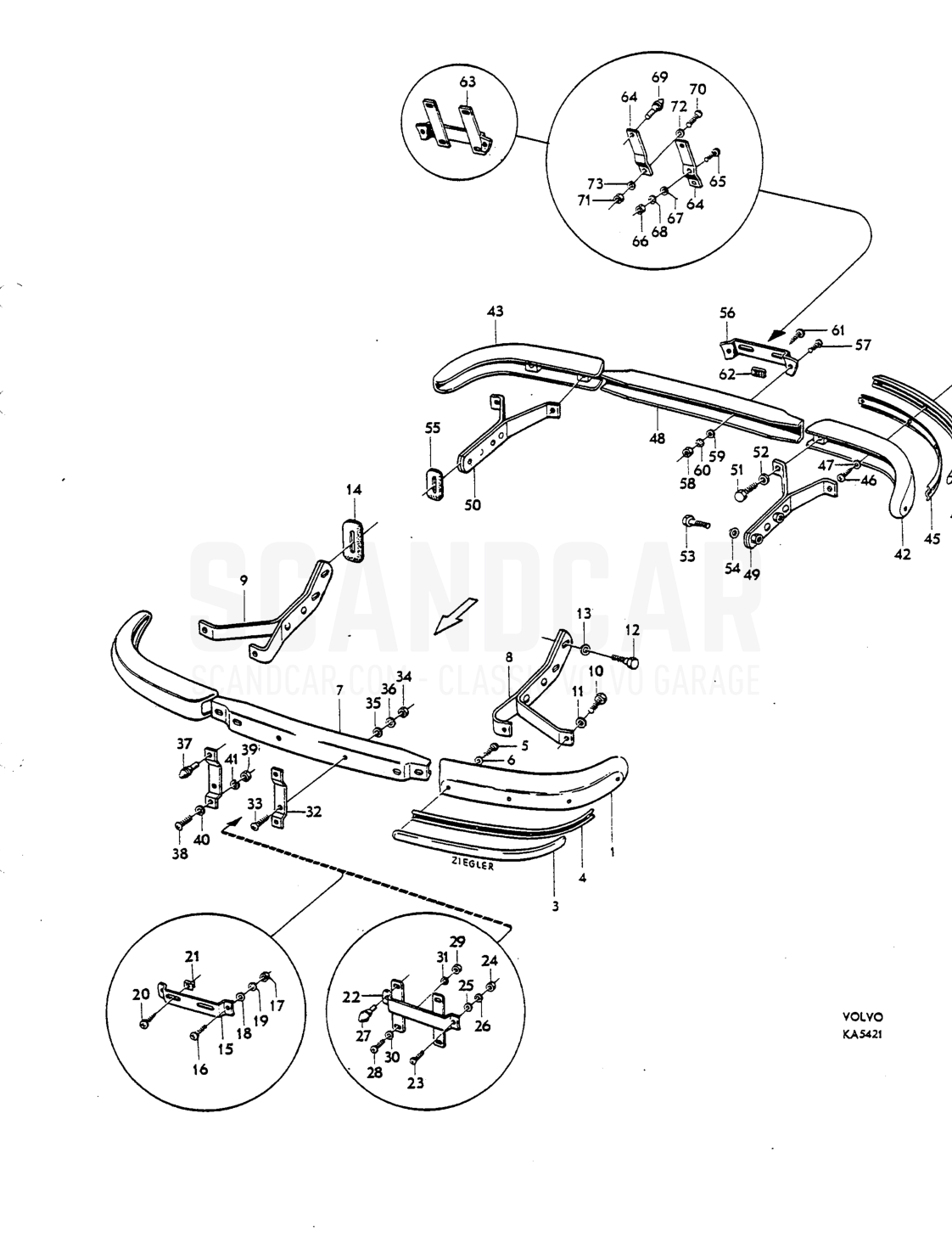 incl .Bumpers - sprängskiss, Kaross, Volvo P1800 S