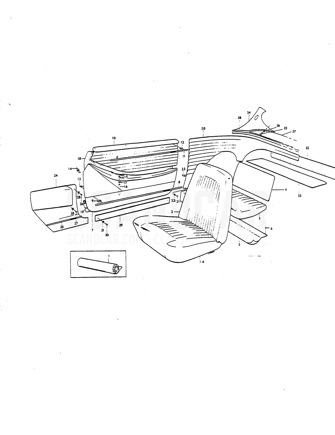 lnterior upholstery Upholstery combination - sprängskiss, Kaross, Volvo P1800 S