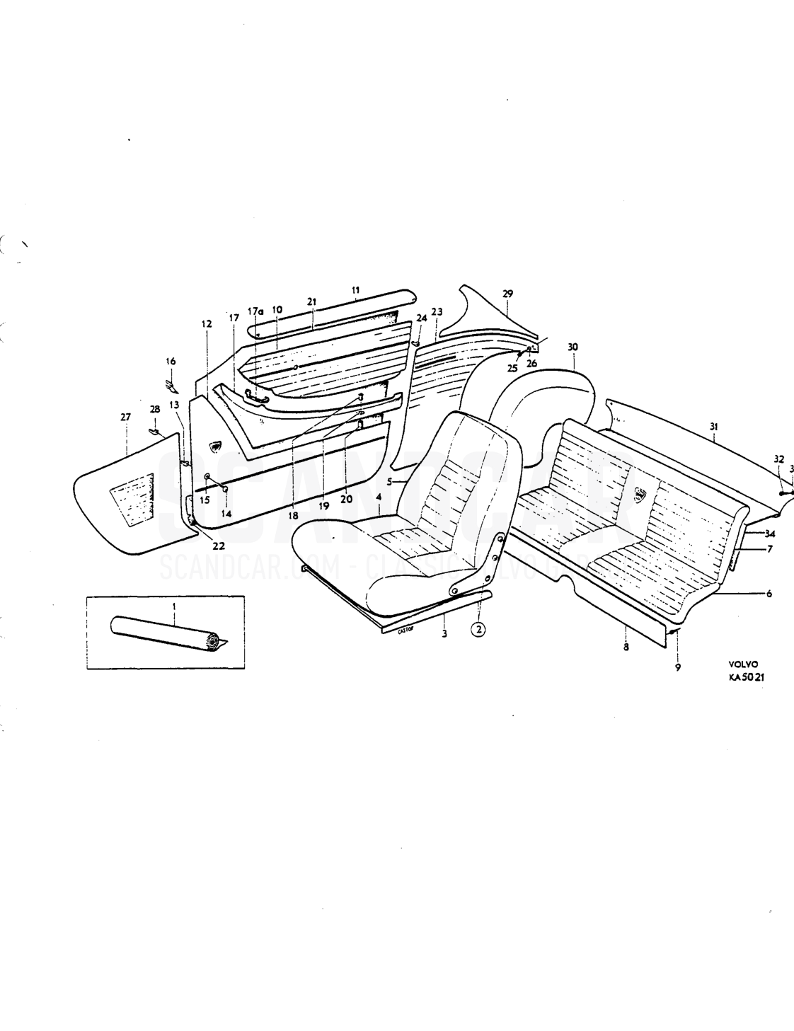 lnterior upho lstery Upholstery combinations - sprängskiss, Kaross, Volvo P1800 S