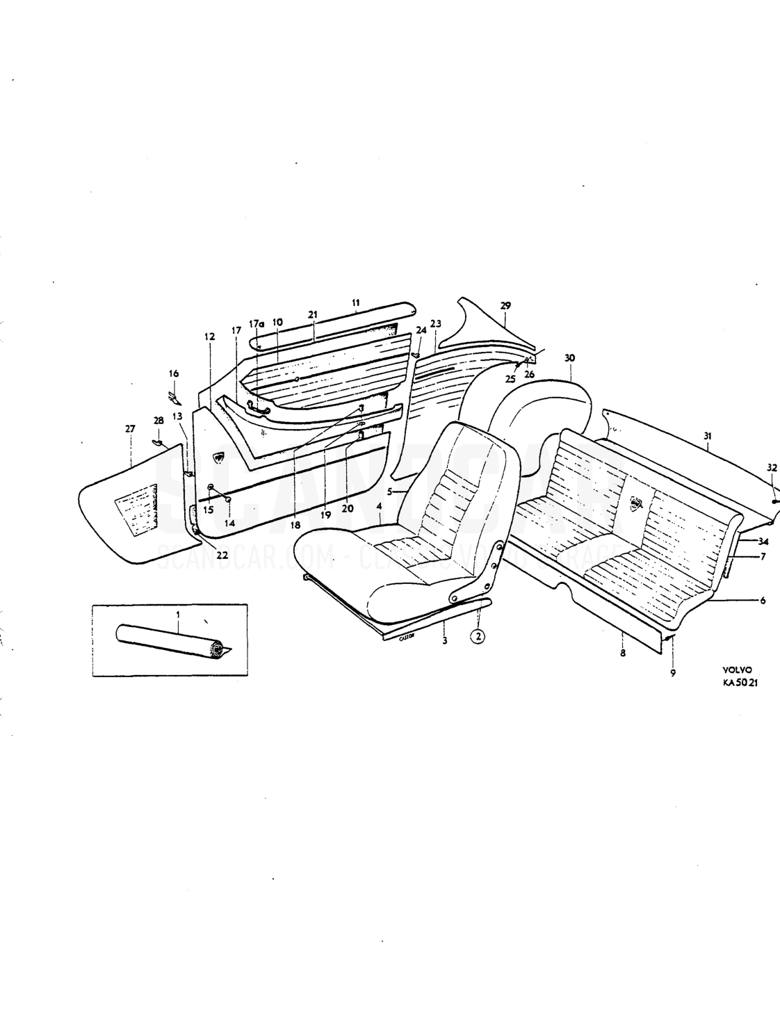 lnterior upholstery Upholstery combinations - sprängskiss, Kaross, Volvo P1800 S