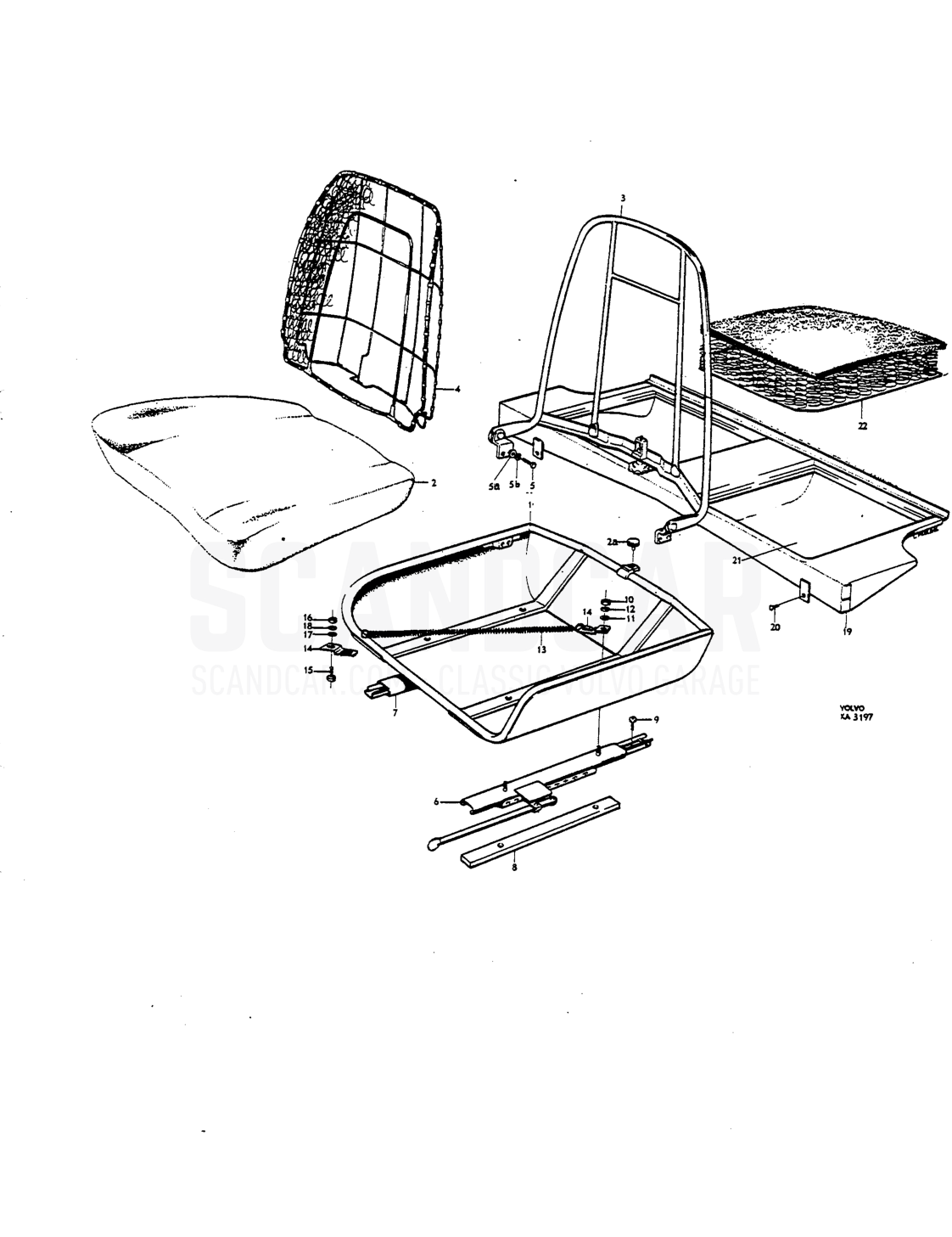 Front and reir seats Del. Parl - sprängskiss, Kaross, Volvo P1800 S