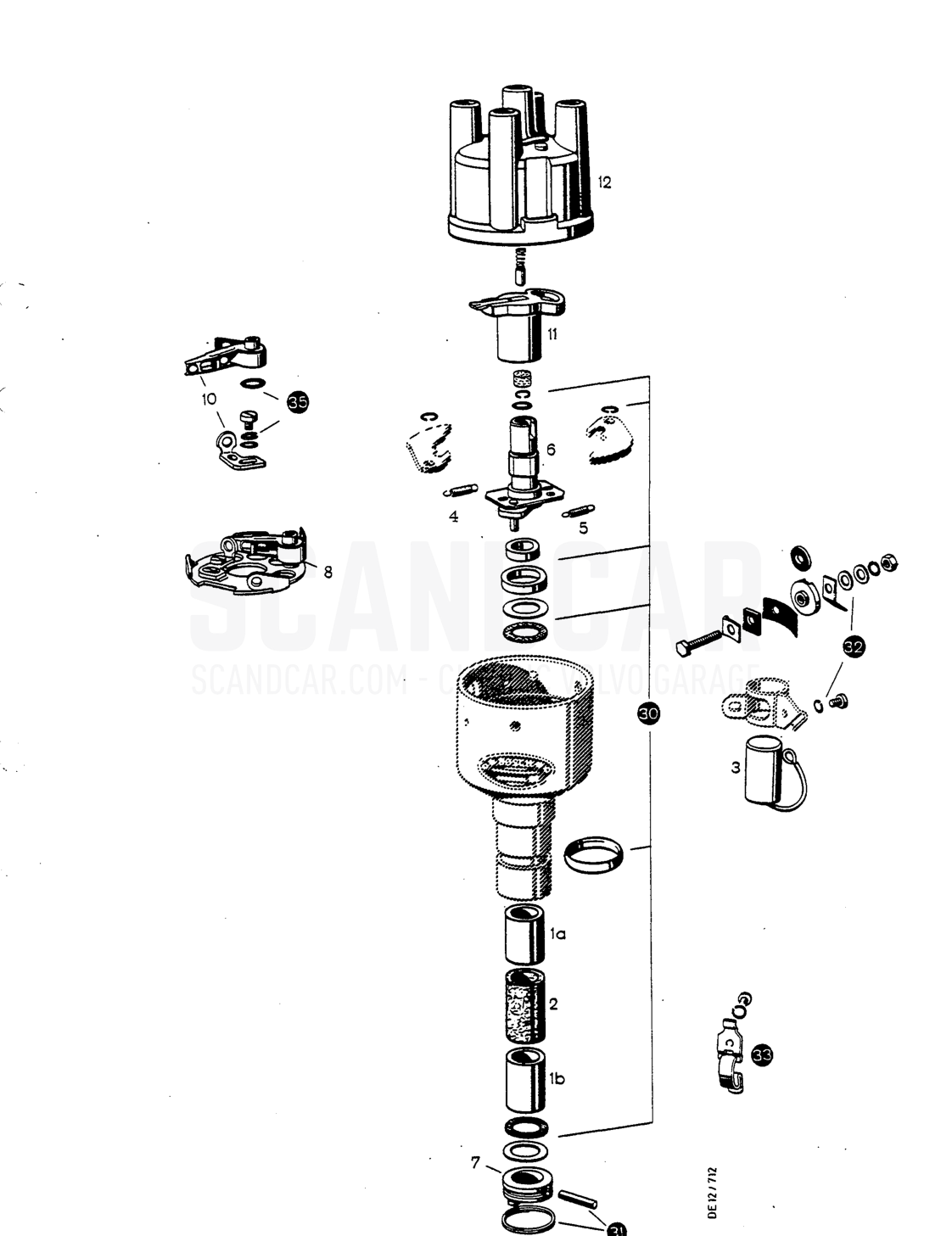 (BIS) Distributor sch - sprängskiss, Elutrustning, Volvo P1800 S