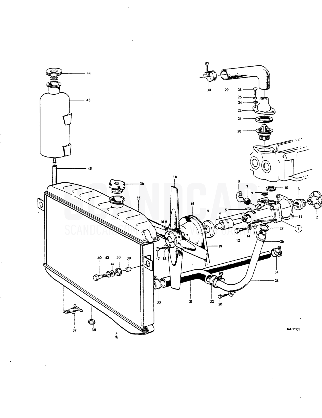 Cooling system - sprängskiss, Kylsystem, Volvo P1800 S
