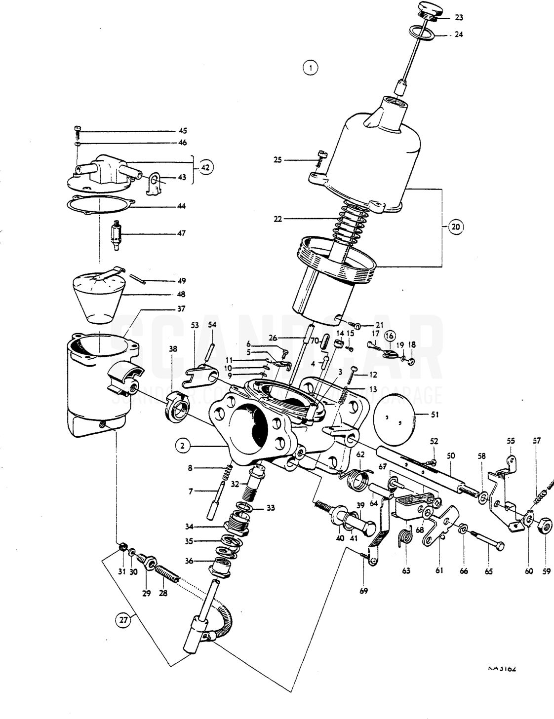 Carburetters - sprängskiss, Bränsle- och avgassystem, Volvo P1800 S