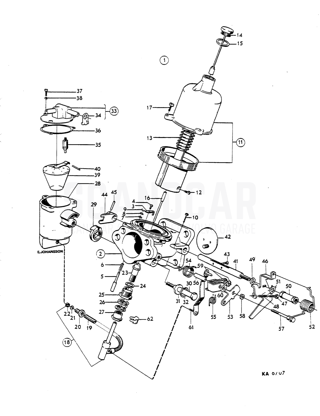 Carburetter - sprängskiss, Bränsle- och avgassystem, Volvo P1800 S