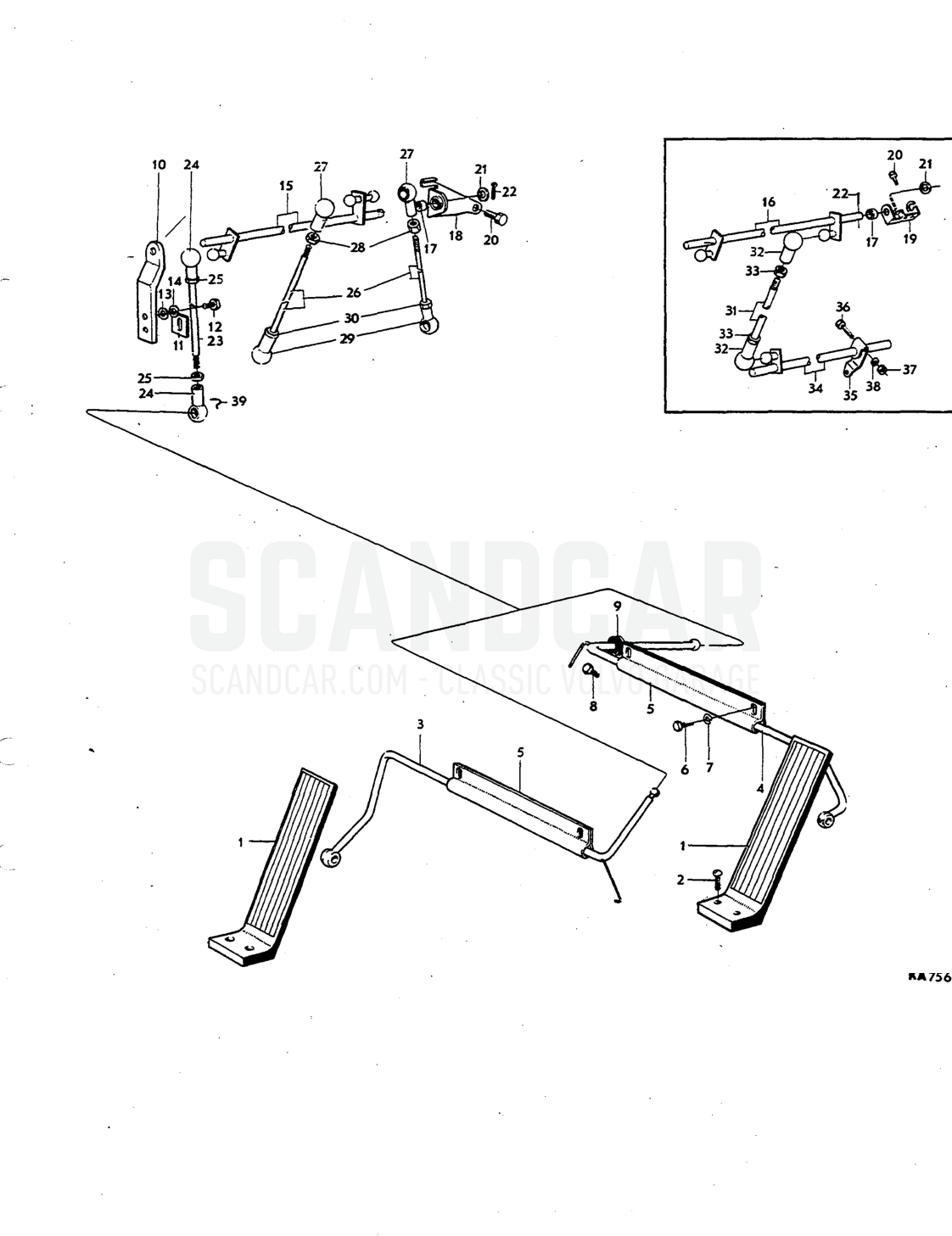 linkage Illustration Sats Kit - sprängskiss, Reglage och länkage, Volvo P1800