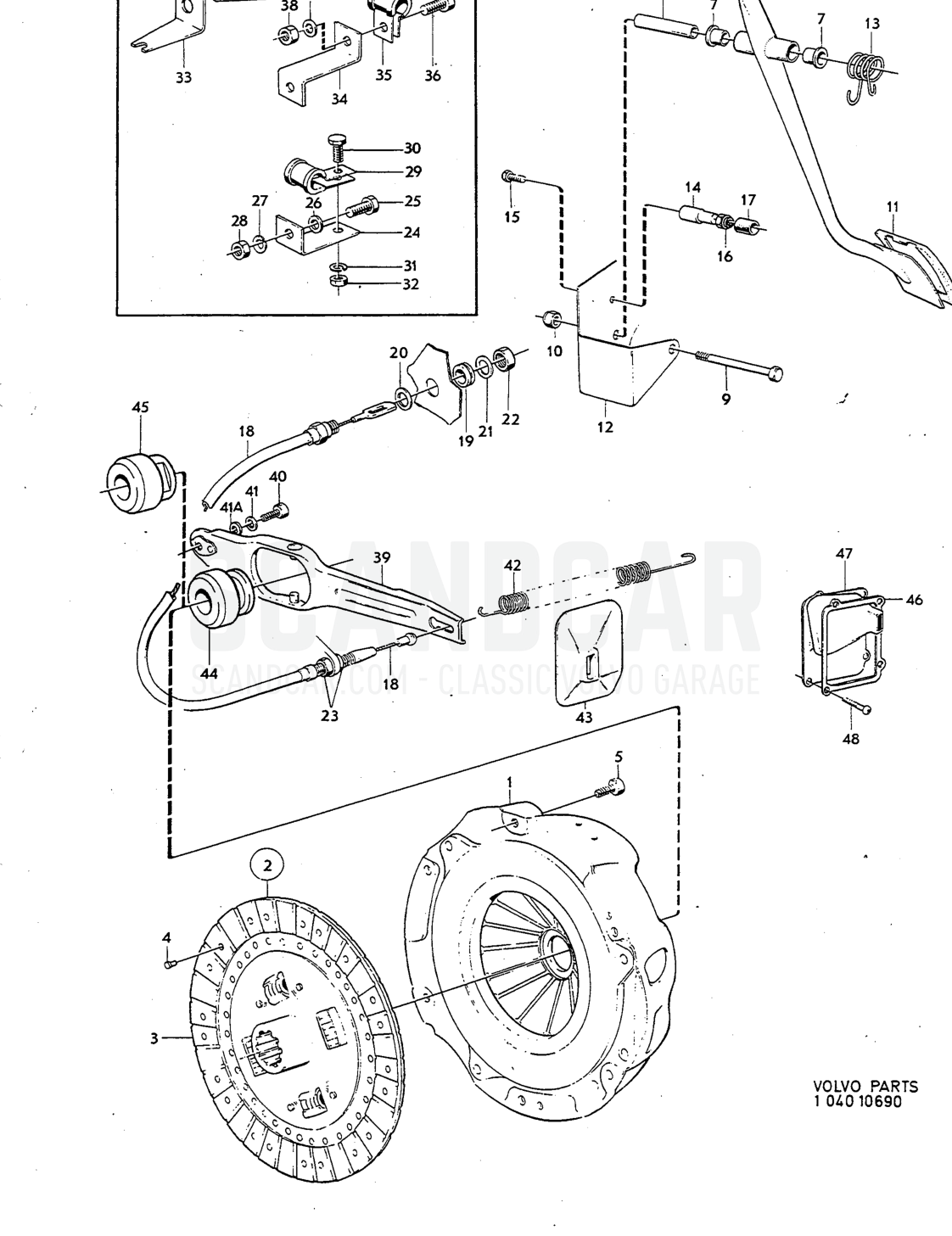 Clutch, clutch linkage Illustration Sats Kit - sprängskiss, Kraftöverföring - Bakaxel, Volvo P1800