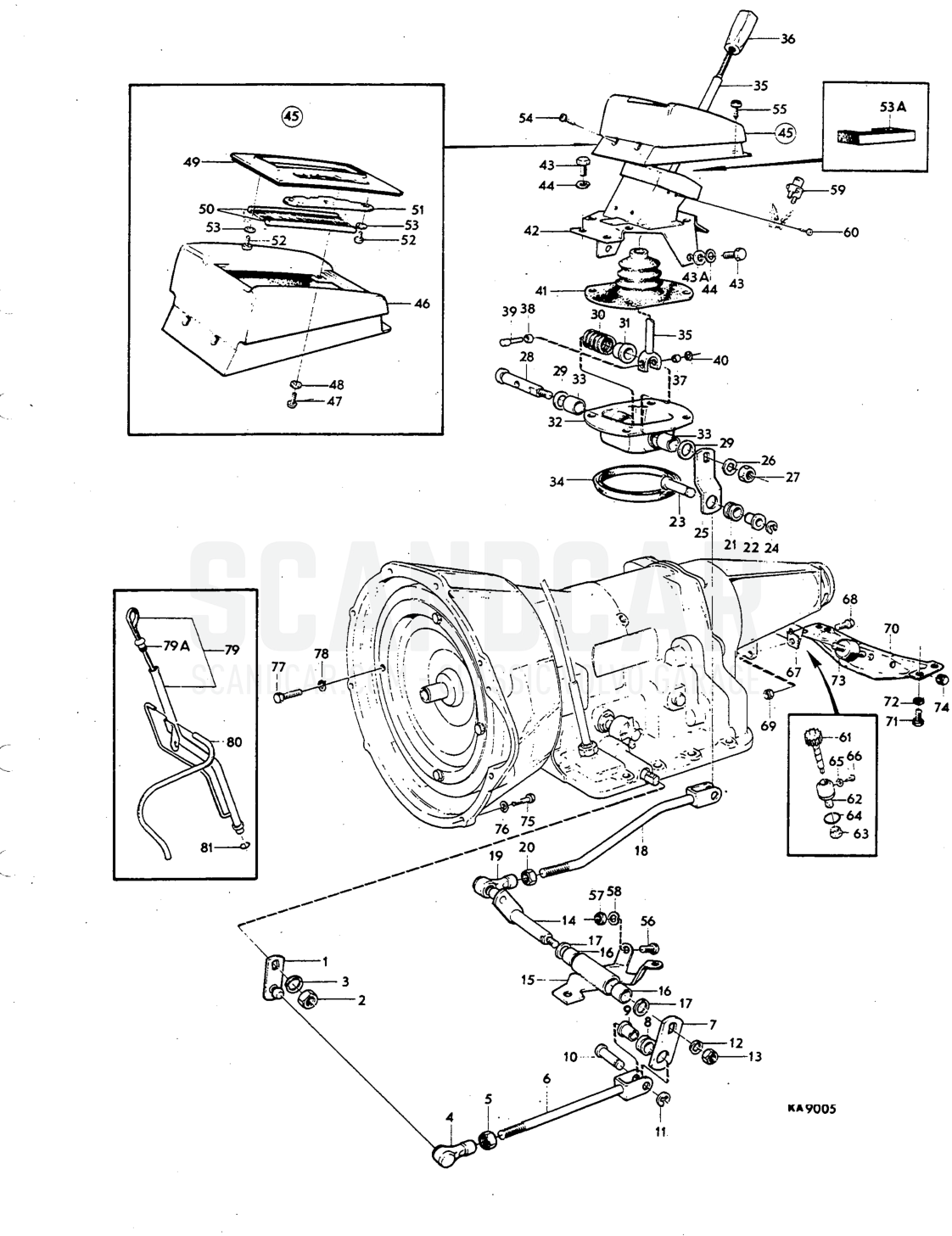 Illustration Mountings Lever housing and control Sats Kit - sprängskiss, Motor, Volvo P1800