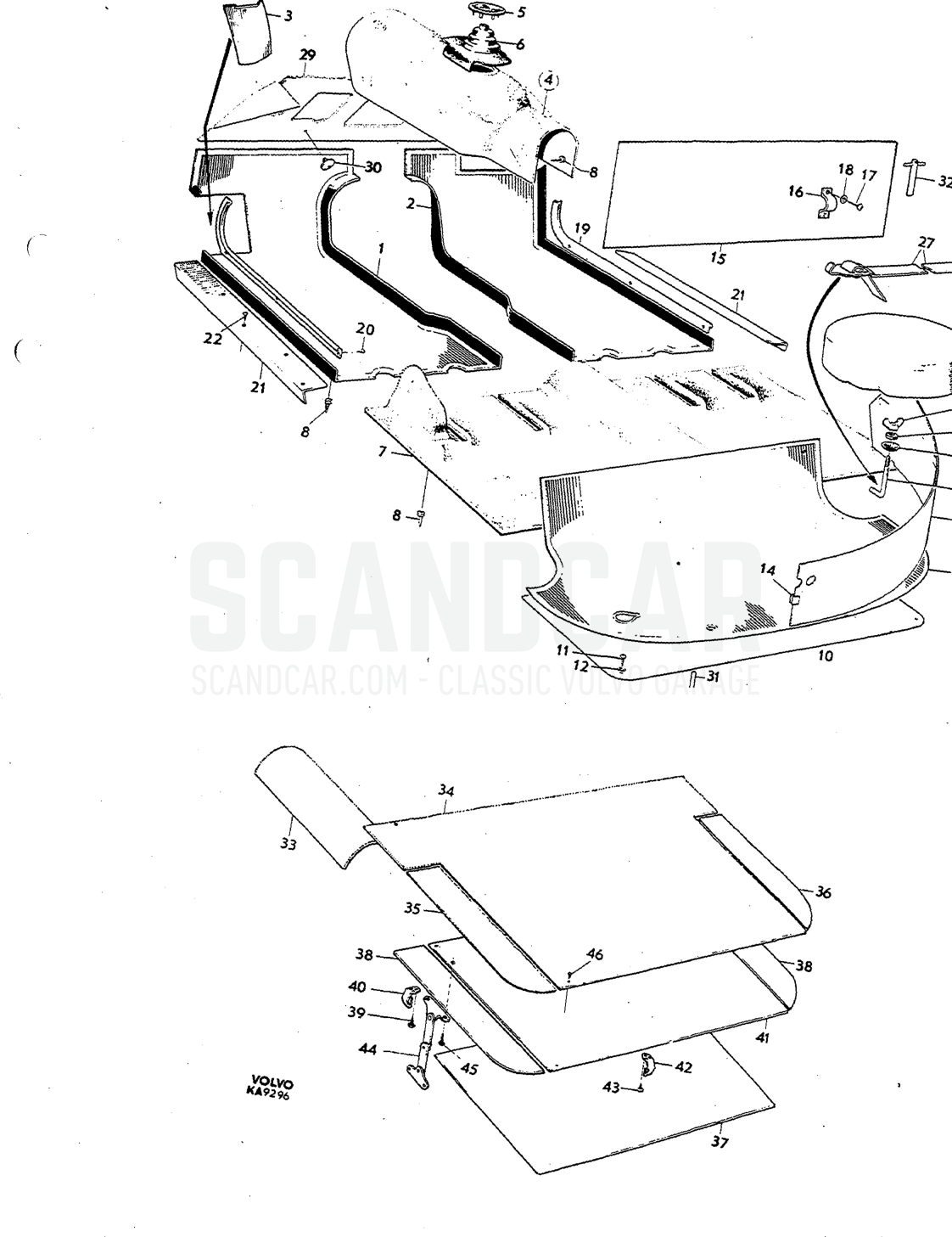 Floor coverings Illustration Sats Kit - sprängskiss, Kaross, Volvo P1800