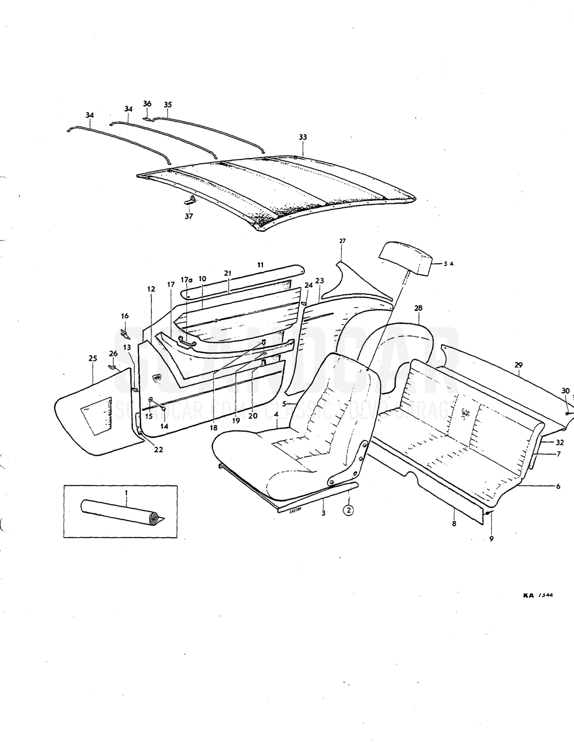 Upholstery Illustration komb Sats Kit - sprängskiss, Kaross, Volvo P1800
