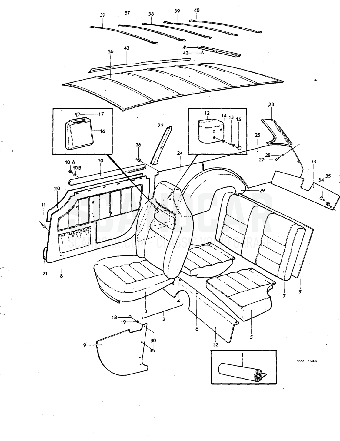 Upholstery Illustration Sats Kit - sprängskiss, Kaross, Volvo P1800