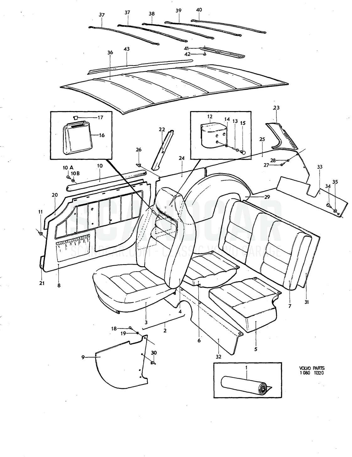 Upholstery Illustration komb Sats Kit - sprängskiss, Kaross, Volvo P1800