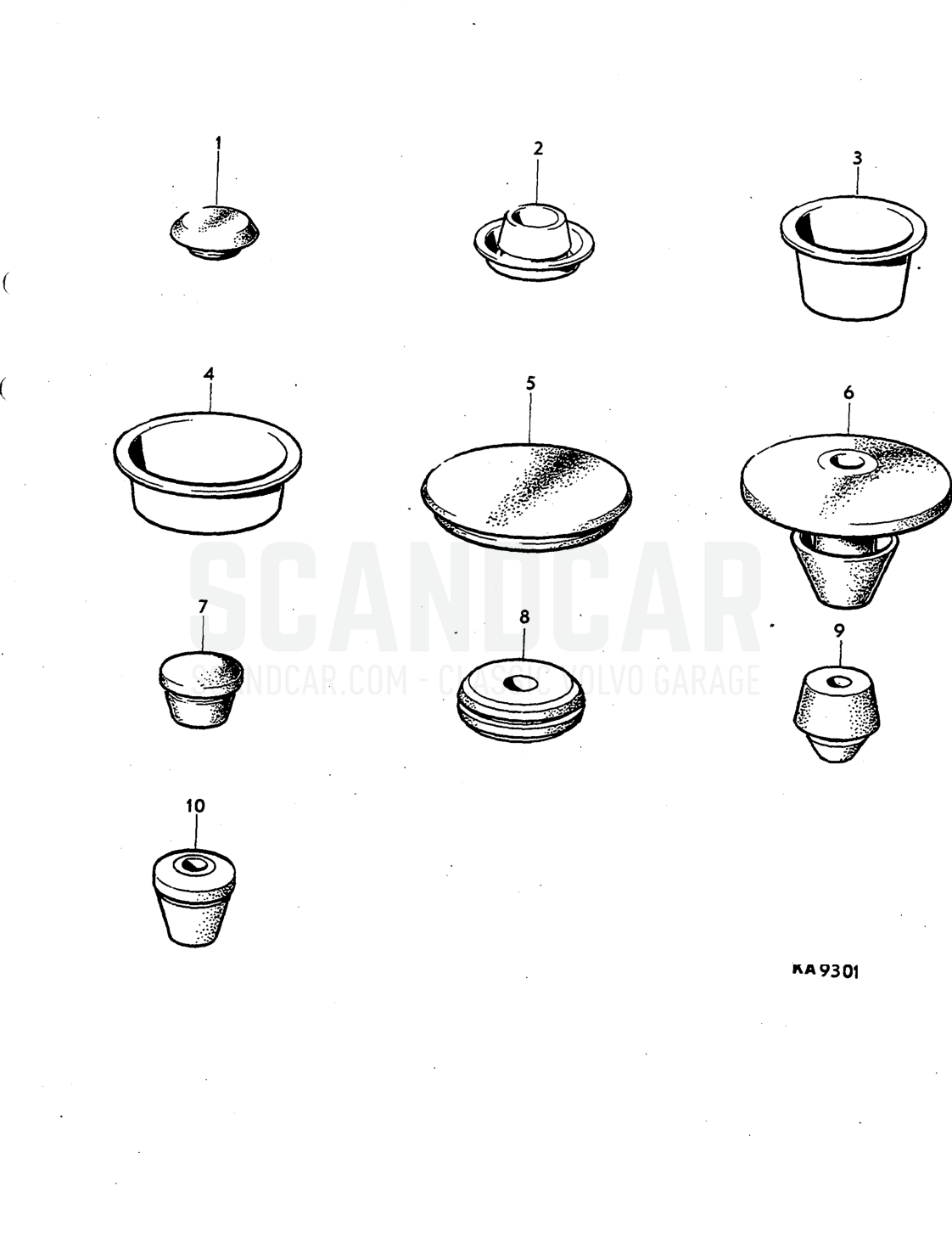 Rubber plugs Illustration Sats Kit - sprängskiss, Kaross, Volvo P1800