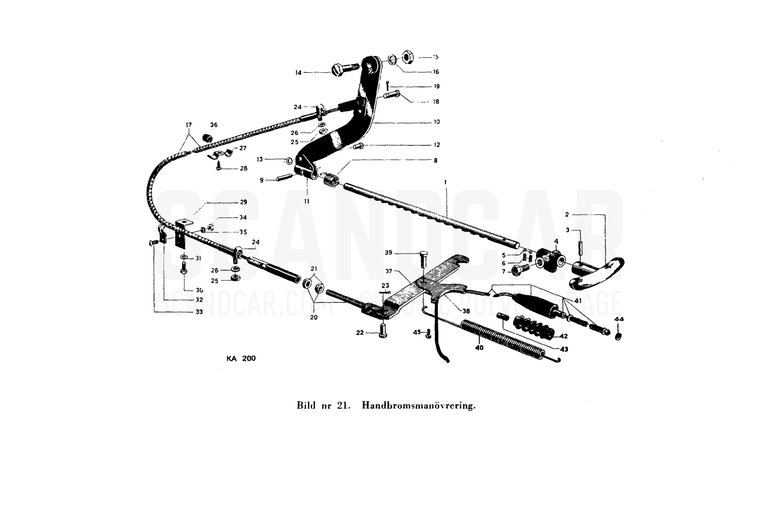Fotbromsmanövrering - sprängskiss, Bromsar, Volvo PV444 B-K