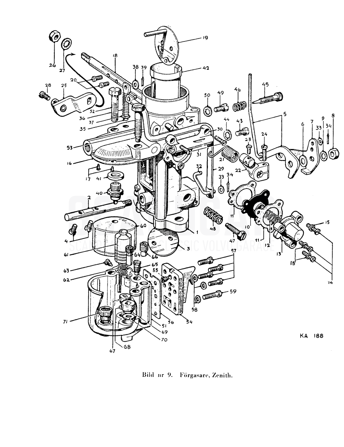 Bränslesystem - sprängskiss, Bränsle- och avgassystem, Volvo PV444 B-K