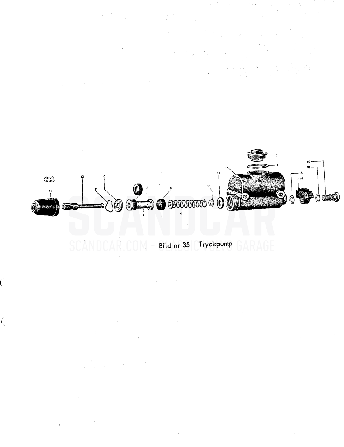 Tryckpump - sprängskiss, Bromsar, Volvo PV544 / P210 B16