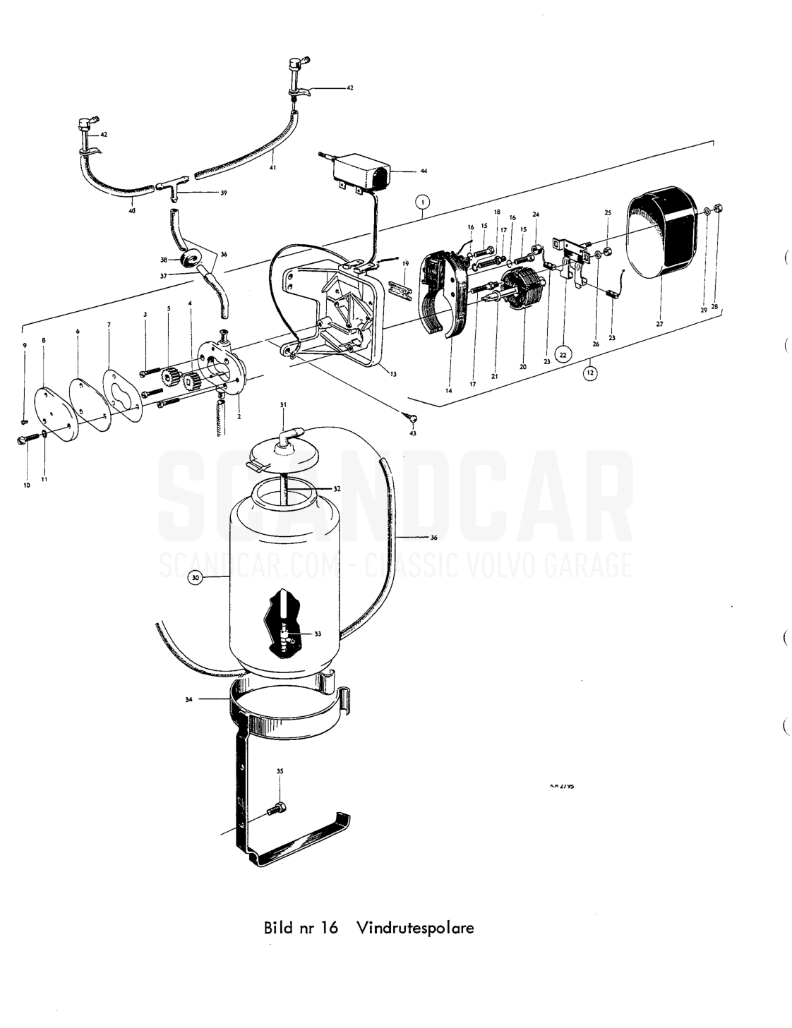 Vindrutespolare - sprängskiss, Elutrustning, Volvo PV544 / P210 B16
