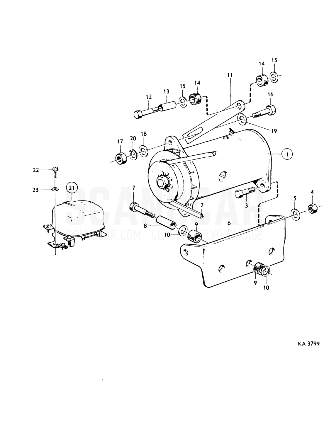 Reservdel skata log Dynamo, charging relay - sprängskiss, Elutrustning, Volvo PV544 / P210 B18