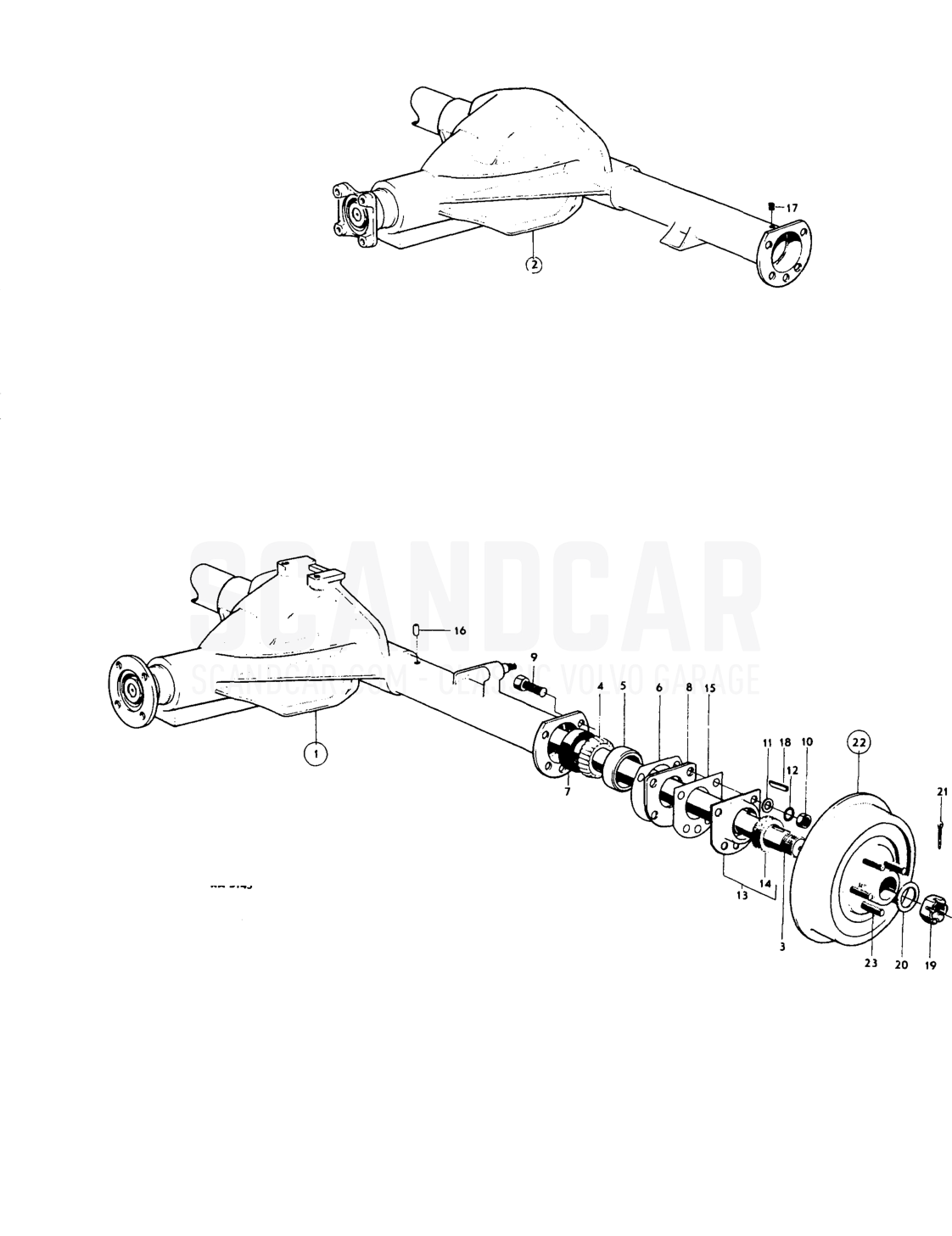 Reservdel skata log Rear axle Paris - sprängskiss, Kraftöverföring - Bakaxel, Volvo PV544 / P210 B18