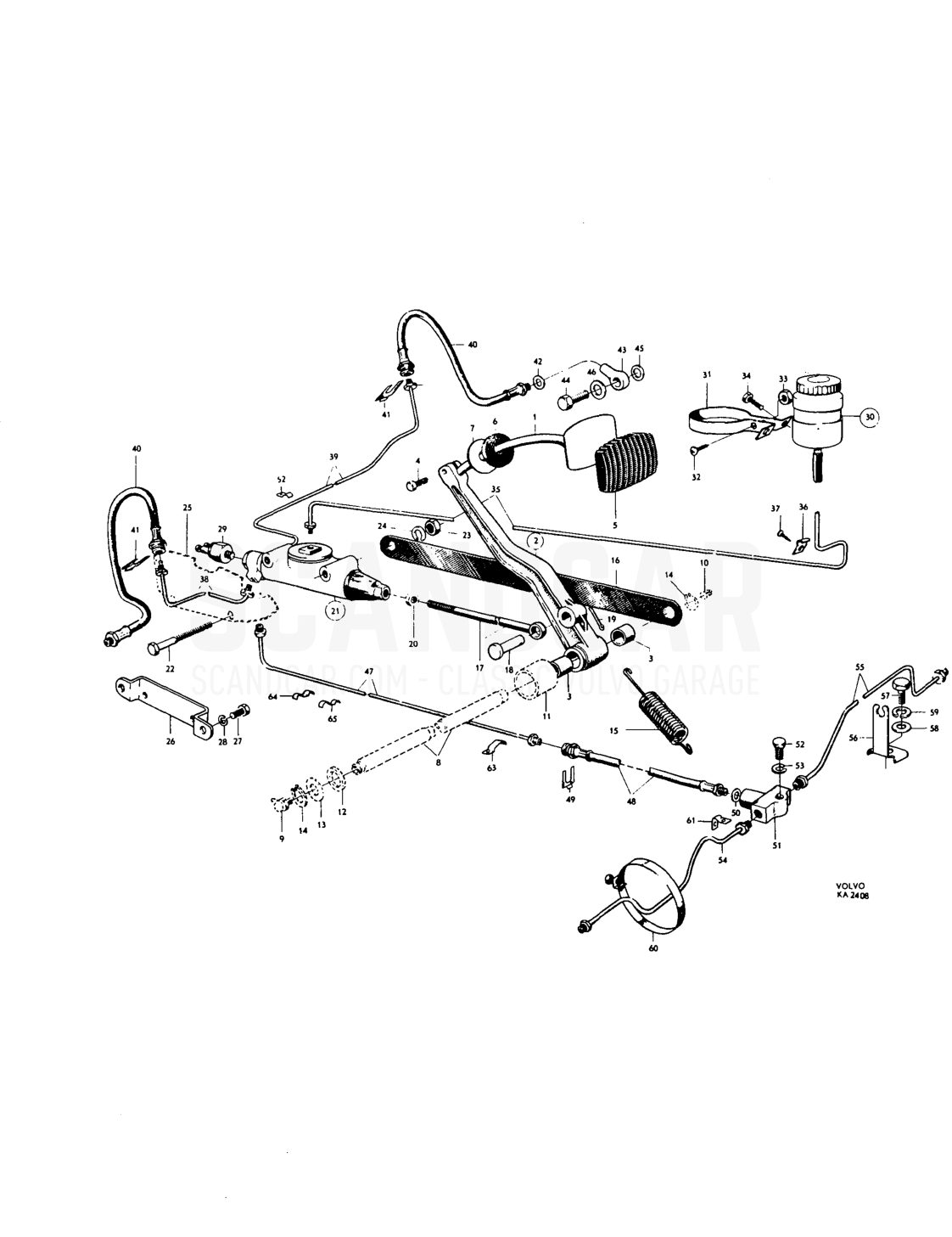 Foot brake contro nkage, hydraulic brake lines Paris ---lo. - sprängskiss, Bromsar, Volvo PV544 / P210 B18