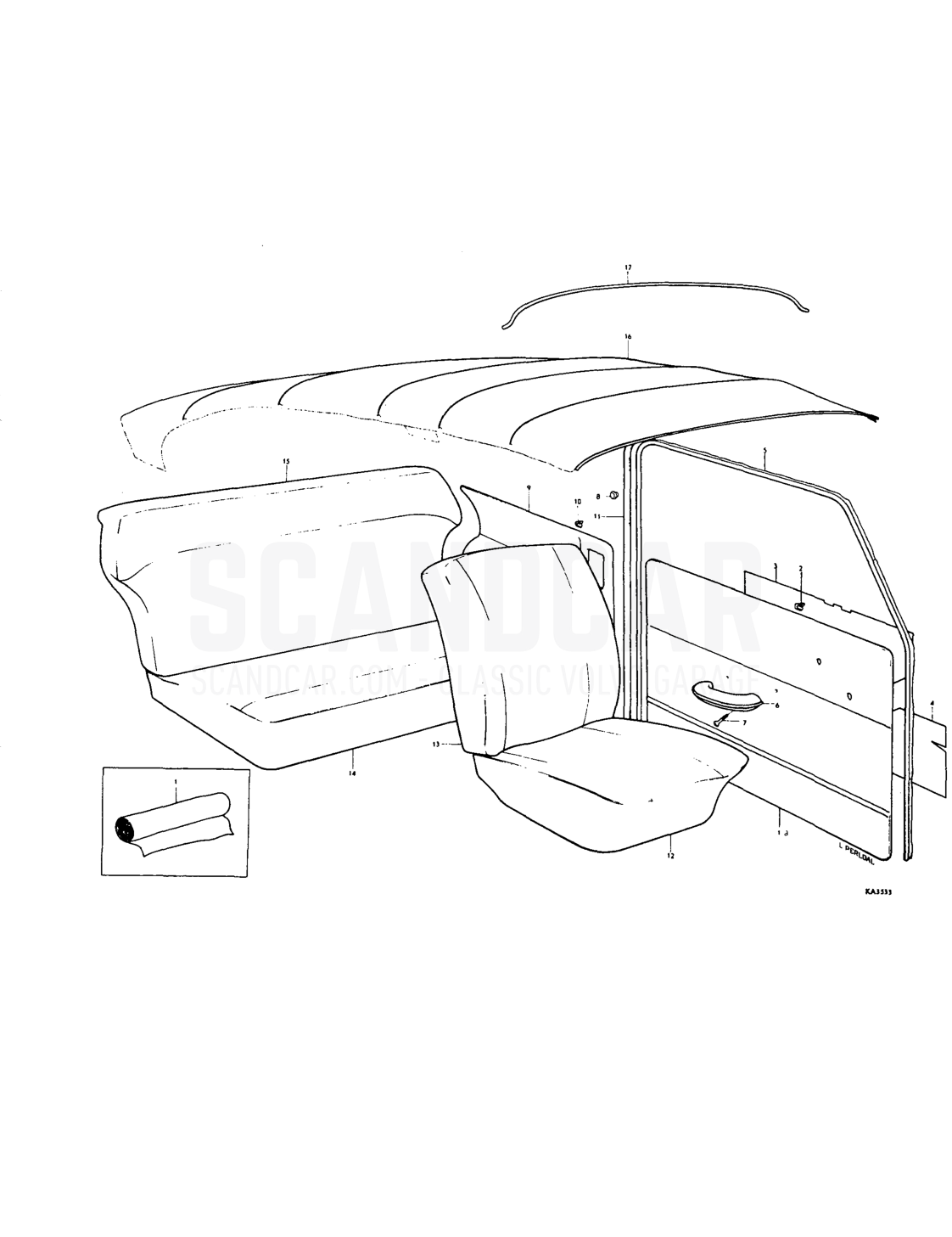 Upholstery Combinations Nole - sprängskiss, Kaross, Volvo PV544 / P210 B18