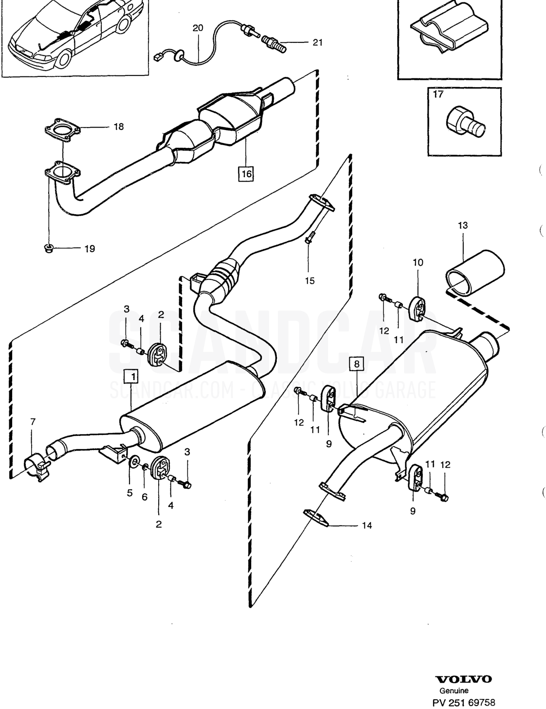 EXHAUST SYSTEM - sprängskiss, Övriga delar, Volvo S40/V40-serien från 1996