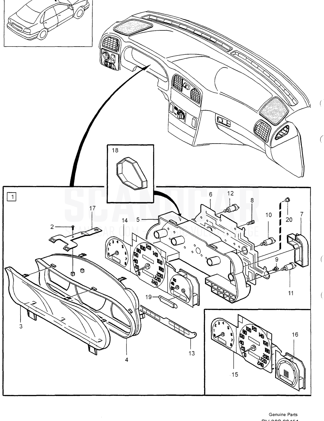 COMBINED INSTRUMENT ELECTRIC - sprängskiss, Elutrustning, Volvo S40/V40-serien från 1996