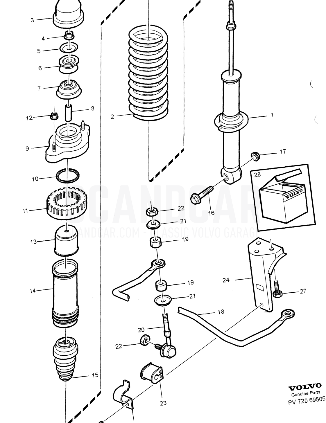 REAR SUSPENSION, SPRINGS - sprängskiss, Ram - Fjädrar, Volvo S40/V40-serien från 1996