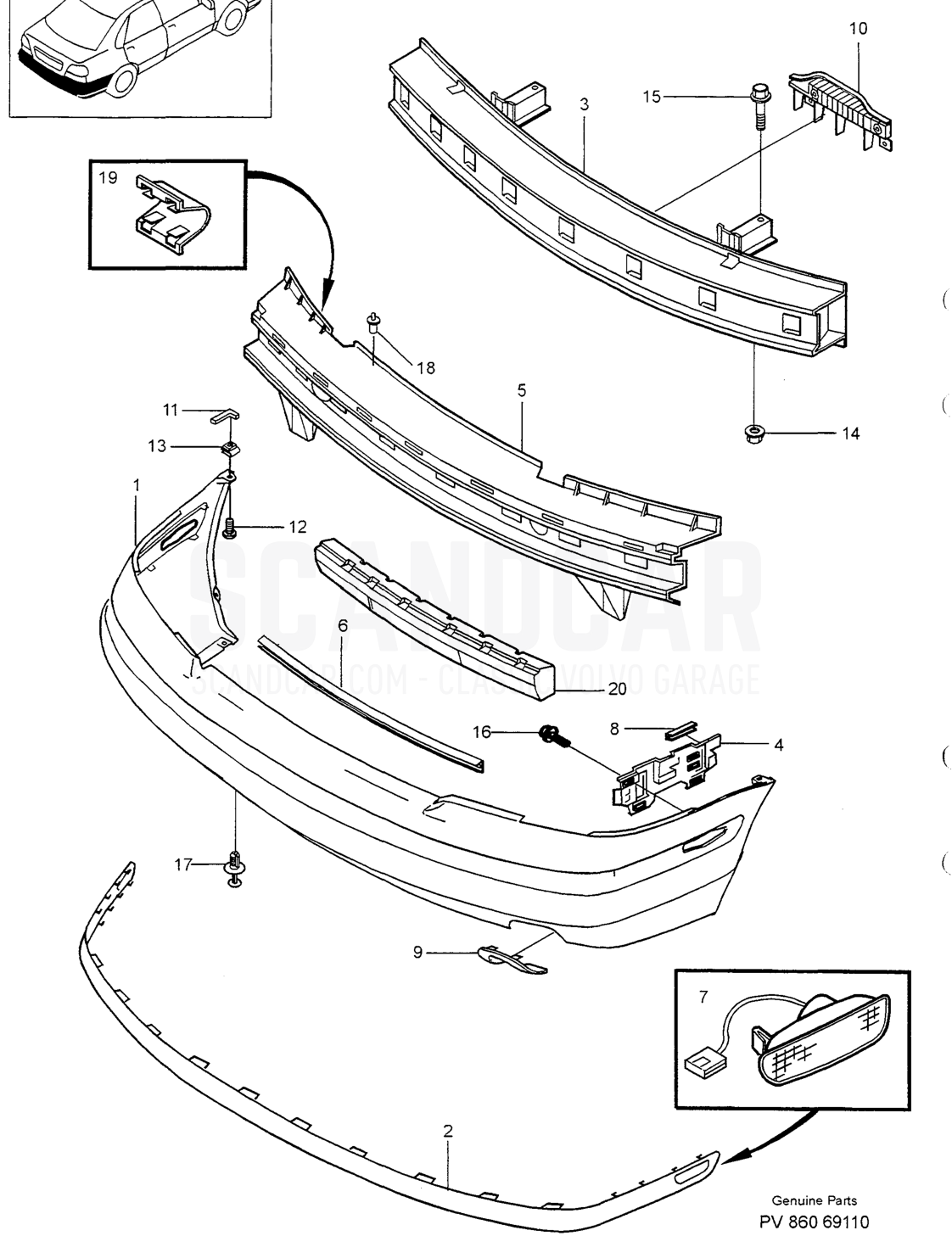 FRONT BUMPER - sprängskiss, Kaross, Volvo S40/V40-serien från 1996