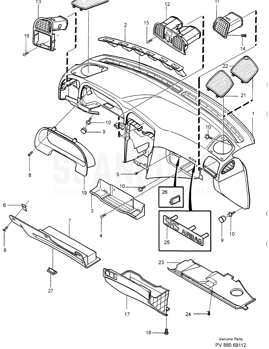 UPPER SECTION - sprängskiss, Kaross, Volvo S40/V40-serien från 1996
